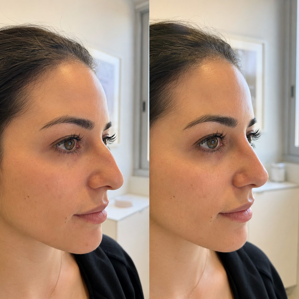 Antes y después de rinomodelación para perfil nasal en Bagira Sant Feliu de Guíxols